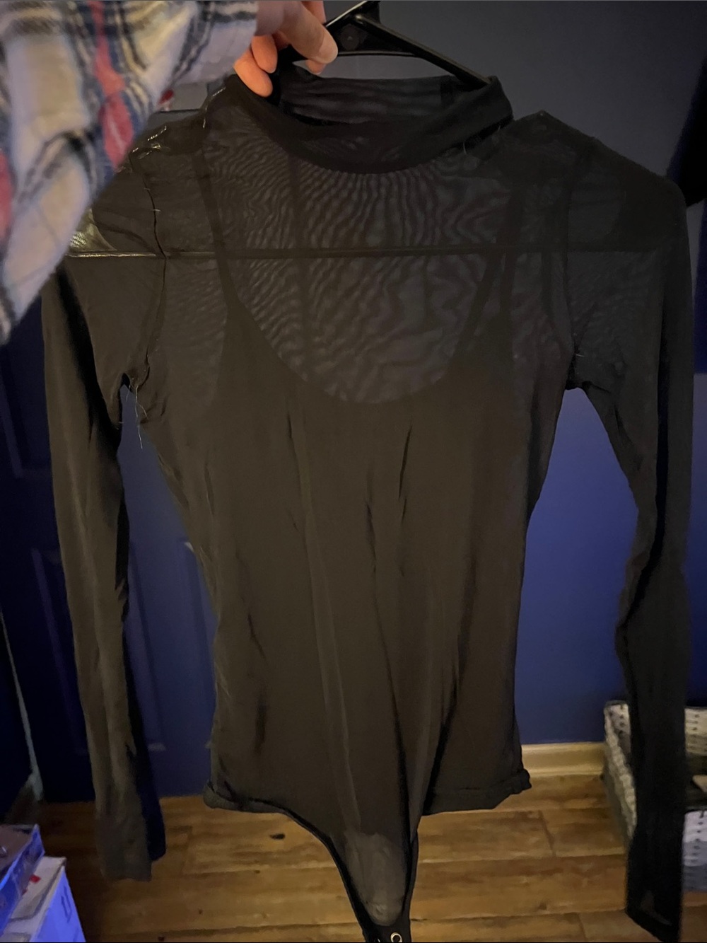 Black mesh Long Sleeve Snap Bodysuit
